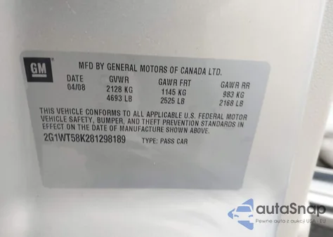 2008 Chevrolet Impala Lt from USA, damaged, VIN 2G1WT58K281298189